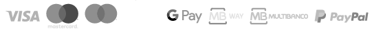 Métodos de pagamento: Visa, Mastercard, Google Pay, MB Way, Multibanco, PayPal